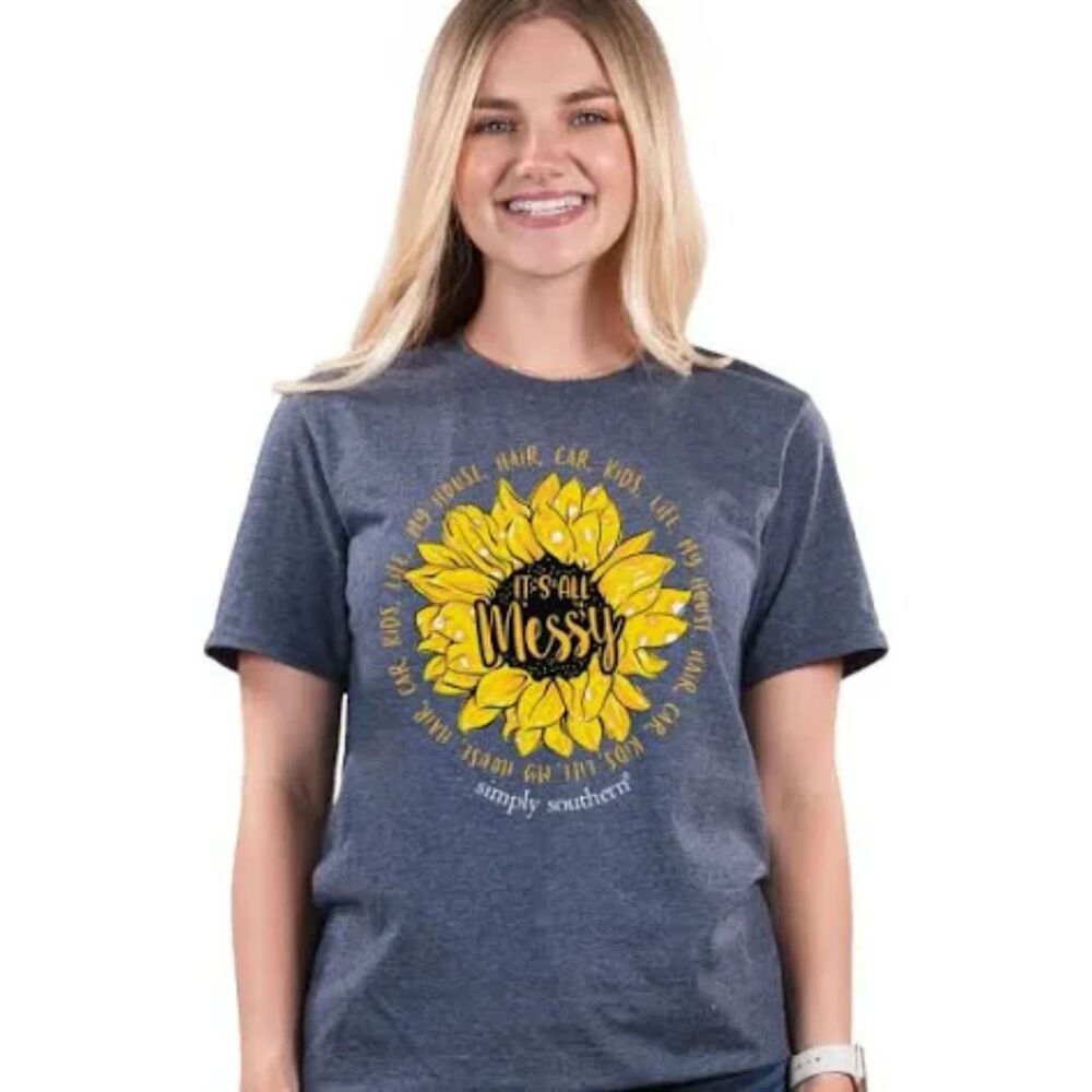 Simply Southern Sunflower Graphic T Shirt Short Slve All Messy Boho Womens Small
